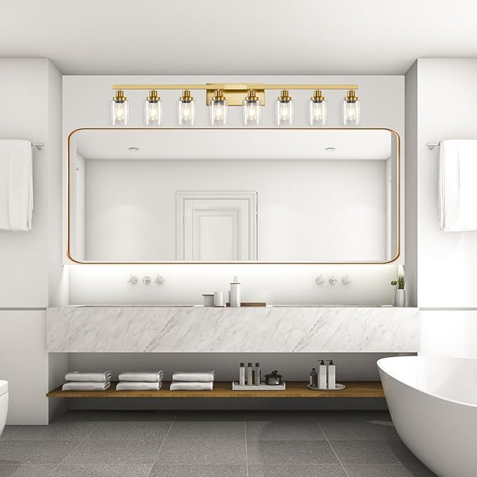 DIKAIDA 8 Light Gold Vanity Lights Over Mirror, 52inch Gold Bathroom Light Fixtures Modern Vanity Lights Gold Bathroom Wall Lighting for Mirror Bedroom,Living Room