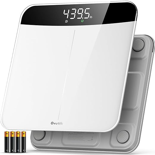 Ovutek Scale for Body Weight, Highly Accurate 450lb Digital Bathroom Scales for People, Automatic Weighing Machine for Baby, Pet, Light Items, Large LED, Sturdy and Durable Base, White