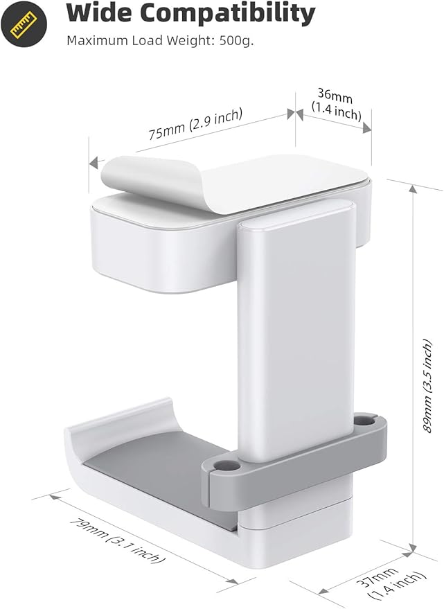Lamicall Headphone Stand, Sticky Headset Hanger - 360 Degree Rotation Earphone Adhesive Hook Holder Mount, Table Headphone Stand with Cable Organizer, Headset Clamp for HyperX, Sennheiser -White