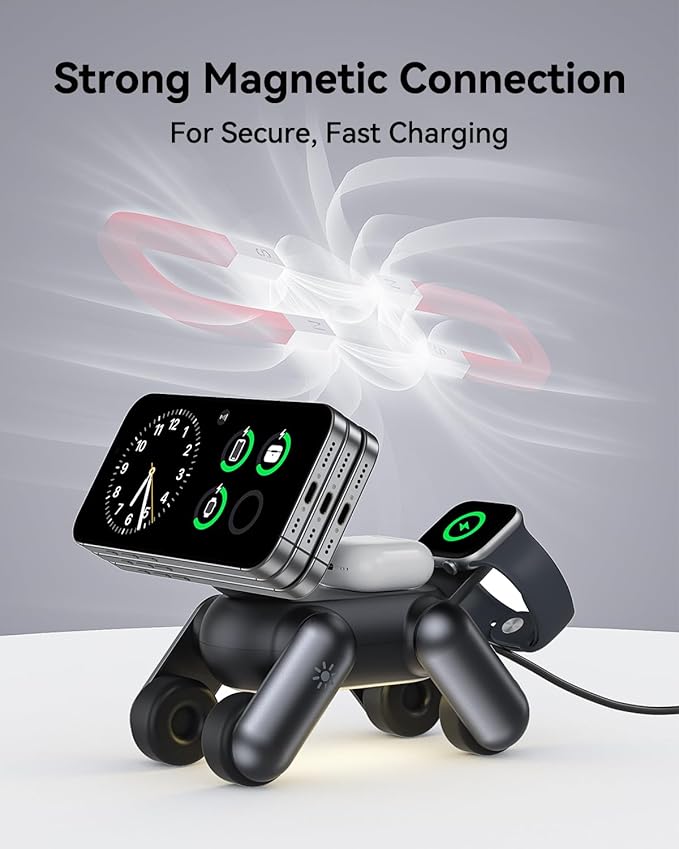 3 in 1 Wireless Charging Station for Apple Devices,Cute MagSafe Charger Stand,Fast Charging Wireless Charger Station for iPhone 17/16/15/14/13/12/Air Series, Apple Watch & AirPods Pro/4/3/2