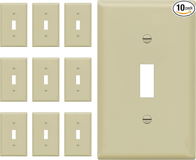 ENERLITES Toggle Light Switch Wall Plate, Gloss Finish, Size 1-Gang 4.50" x 2.76", Unbreakable Polycarbonate Thermoplastic, 8811-I-10PCS, Ivory (10 Pack)