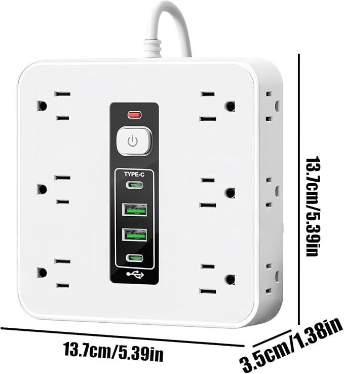 Multi-Outlet Electrical Strip - 16-AC Socket Extension, 50cm Desk Home Dorm Wall with, Safety Surge Protector with Cord, Smart Outlet Strip for TV Phone Refrigerator Kitchen Living Room