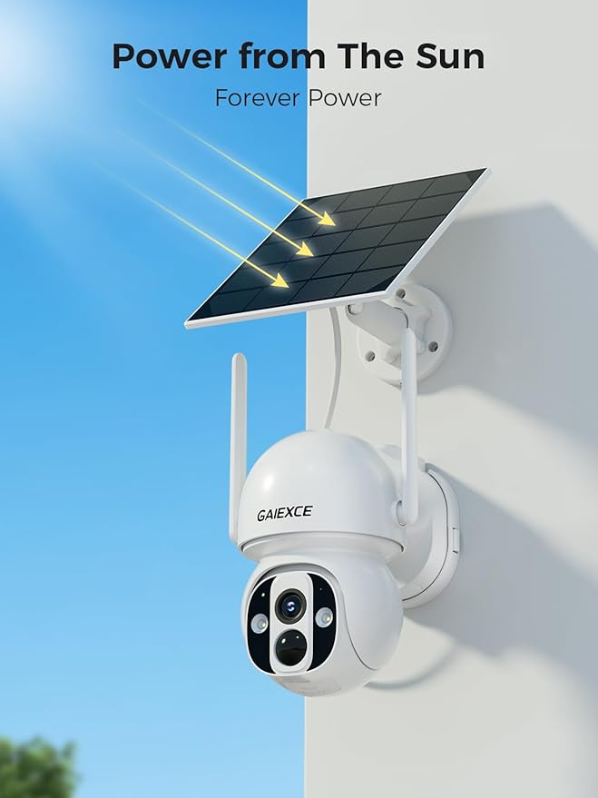 GAIEXCE Solar Home Security Camera System Wireless Outdoor, 4 Cam Kit with Base Station, No Subscription, Local Storage, Expandable 10CH, 2K 360° Pan Tilt, Color Night Vision, Works Offline, 2.4G/5G
