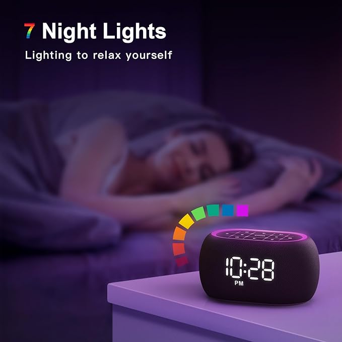 ANJANK Alarm Clock FM Radio with Bluetooth Speaker, Hi-Fi Stereo Sound, 7 Clolors Night Light, 0-100% Dimmer,8 Wake Up Sounds,16-Level Volume, Small Digital Clock with Sleep Timer for Bedroom Bedside