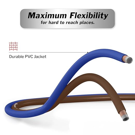 InstallGear 100ft 14 Gauge Speaker Wire with 12 Banana Plugs - Copper Clad Aluminum Cable for Clear Audio Sound - Easy-Install Car Speaker Wire and Home Theater Setup with Blue Black Jacket