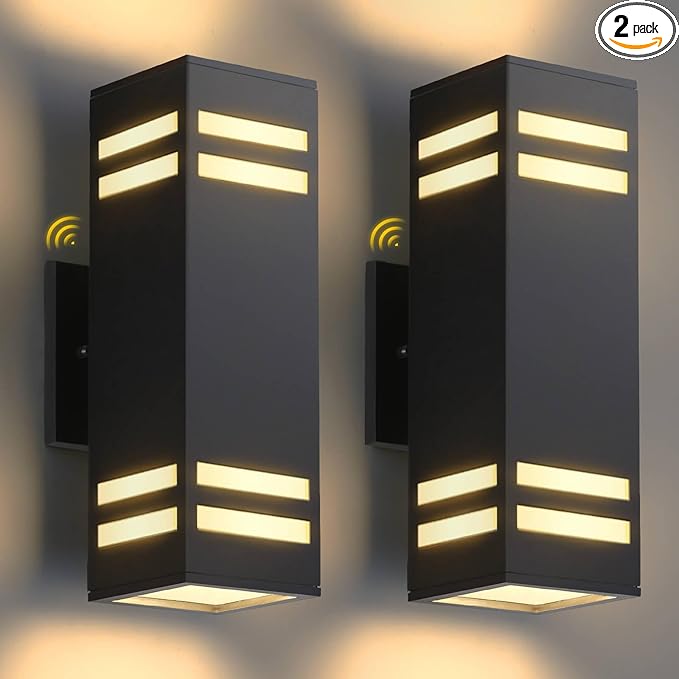 Zinola Dusk to Dawn Outdoor Lighting 2 Pack, Modern Outdoor Wall Lights Black Exterior Lighting Fixtures Wall Mount with E26 Base, Waterproof Sconce Outside Lights for House Porch, Bulbs Included