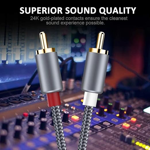 Goalfish 25ft/7.5m Nylon-Braided RCA Audio Cable - 2 Male to 2 Male Subwoofer Cable for Home Theater, HDTV, Amplifiers, Speakers, Hi-Fi Systems