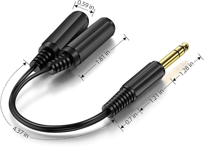 ICESPRING 1/4" 6.35mm Stereo Plug/Male to Dual 1/4" 6.35mm Jack/Female Splitter Adapter Cable Converter 0.6 feet