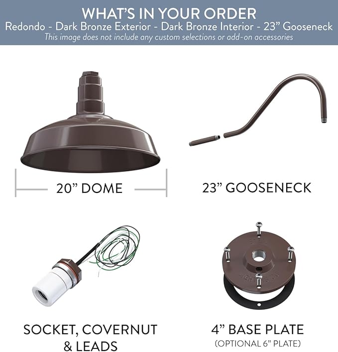 Steel Lighting Co. Large Outdoor Barn Light | Gooseneck Light Fixture | Made in America from 18-Gauge Steel | 20" Dome | 23" Gooseneck Dark Bronze Exterior/Dark Bronze Interior