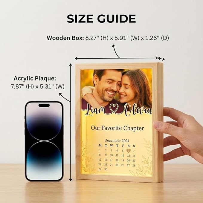 MamaEra Personalized Spotify Plaque Night Light with Photo - Custom Acrylic Glass LED Lamp Frame - Romantic Valentines Day Gift for Him Her Boyfriend Girlfriend Husband Wife Couple (Calendar)