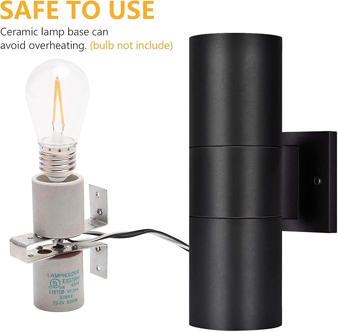 wowlite Modern Outdoor Wall Lights, Up and Down Lights Wall Mount Cylinder Sconce Matte Black, Waterproof Exterior Lights Fixture for Porch Patio Garage Front Door, Pack of 2