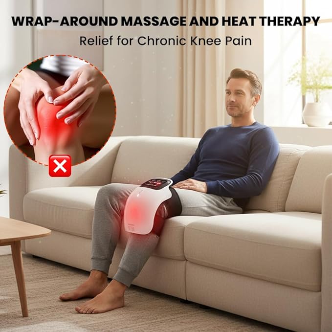 ROVIA 2026 New Portable Comfort Electric Knee Massager, 3-in-1 Rechargeable Knee Massage Machine with Heat, Red Light and Vibration, Adjustable Knee Pain Relief Wrap, Personal Care Appliances