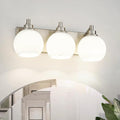 METWET Bathroom Light Fixtures, 3-Light Brushed Nickel Vanity Light, Modern Wall Sconces with Milk White Globe Glass Shade, Vanity Lighting Fixtures Over Mirror, VL195-BN-ML-3