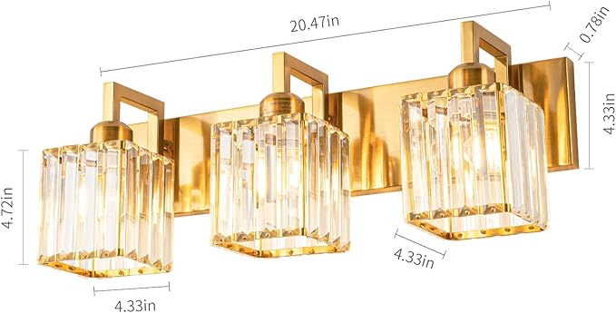 FDPBY Modern Bathroom Vanity Light 3-Lights Gold Crystal Wall Lamp Bathroom Modern Crystal Vanity Lighting
