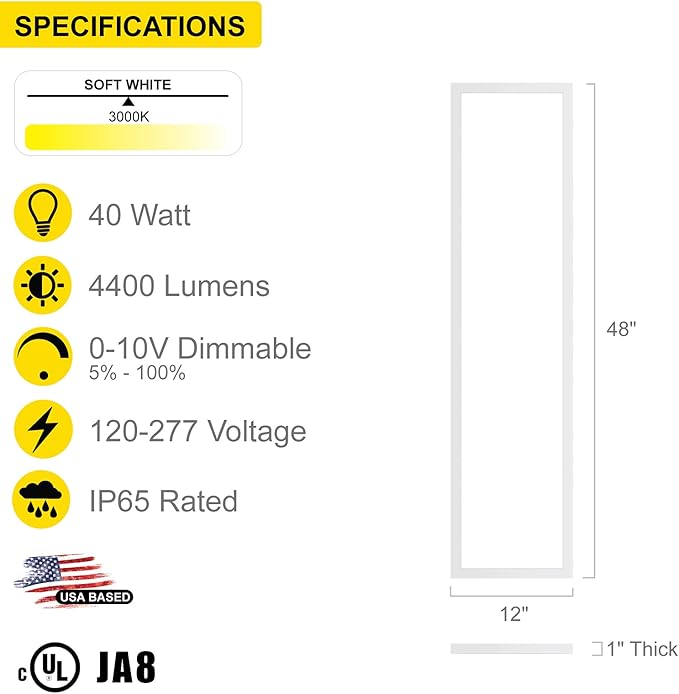 NUWATT 4 Pack 1x4 LED Panel for Drop-in Ceiling, 40W, 3000K Warm White, Super Bright 4400LM, 0-10V Dimmable Flat Backlit Lay in Fixture, Flicker Free Office Lights, 120V-277V, ETL Listed