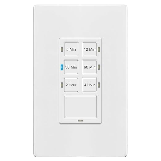 TG 4 Hour Countdown Timer Switch, Light Switch Timer for Bathroom Exhaust Fan, 5 min-2 Hours-4 Hours, Night Light LED Indicator, Neutral Wire Required, UL Listed, Screwless Wall Plate, White