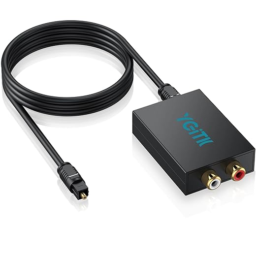 YGiTK 192kHz DAC Digital to Analog Audio Converter with Digital Audio Optical Cable,SPDIF Toslink Optical to RCA Converter for HDTV, DVD, Blu-Ray Players and Game Consoles