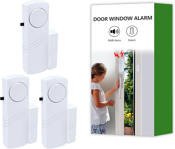 Door Window Alarm, 90dB Door Alarms Sensor for Kids Safety, Home Security, Door Window Burglar Alarm, Window Pool Alarms for Home, Apartments, Offices, Hotel Rooms (3pack)