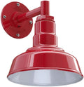 Steel Lighting Co. Hawthorne Barn Light | Outdoor Wall Mounted | 8 inch Dome | 6 inch Straight Arm| Small Farmhouse Light Made in America | Red Exterior/White Interior