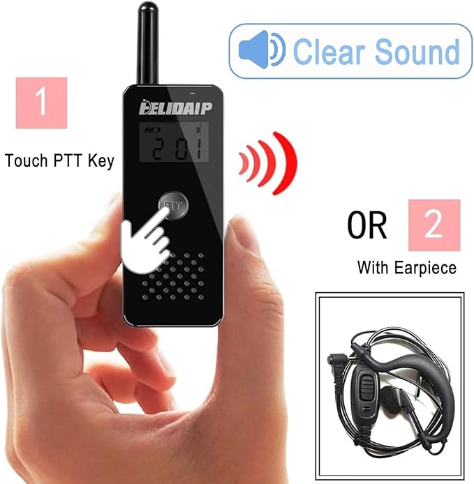 ELIDAIP T-M16 Small Walkie Talkies,Portable Two Way Radio with Earpiece & Mic Set Headsets,VOX Hands Free for Restaurants,Hotel,Sports & Outdoor Activities,Hospitals,Tourism,Black 2 Pack