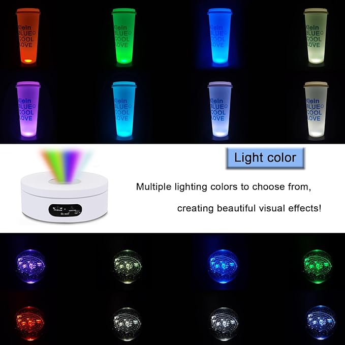 YVV Rotating Display Stand, Spinning Display Stand with Colored Lights, Lighted LED Base for Glass Art , Electric & Battery-Operated Platform 4.72in, Adjustable Speed Electric Turntable White