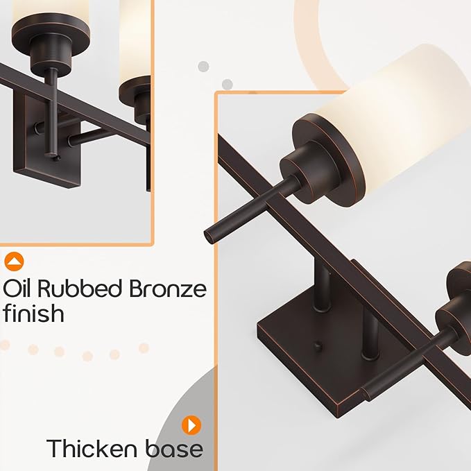 AONEON Bathroom Light Fixtures 4-Light Bathrom Vanity Lightings with White Frosted Glass Shade, Oil Rubbed Bronze Wall Lamps Over Mirror T001ORB-L4