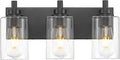 METWET 3-Light Bathroom Light Fixtures, Black Vanity Light with Cylinder Clear Glass Shade, Modern Vanity Lighting Fixtures Over Mirror, VL143-MB-3