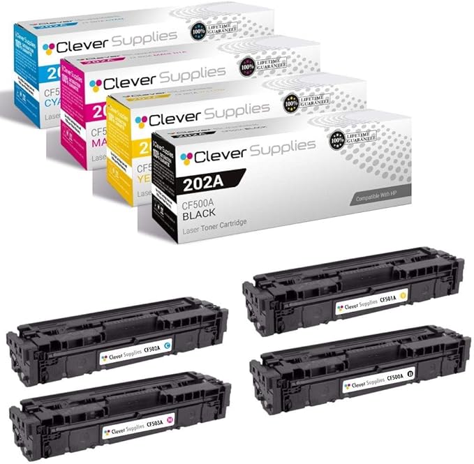 CS Replacement Toner Cartridge Compatible with HP 202A CF500A Black CF501A Cyan CF503A Magenta CF502A Yellow Pro MFP M281fdw M254dw M281dw M254dn M254nw M281fdn M281cdw M280nw M281 4 Color Set