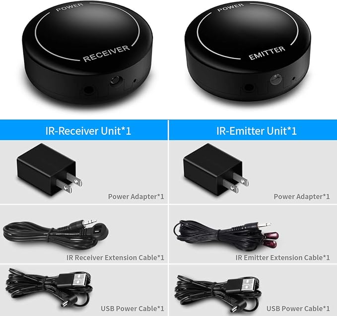 Fourair Infrared Wireless IR Repeater Long Range 500 Feet and IR Remote Control Extender Repeater Kit Infrared IR Extender for Expansion (IR Emitter and Receiver)