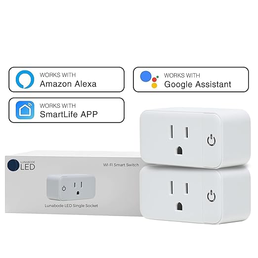 Lunabode LED Smart Plug - 2 Pack Smart Home 2.4G Wi-Fi Plugs Outlet Works with Echo, Alexa & Google Home | Smart Plug for Home with Timer, Remote,Voice & Group Controller | No Hub Required