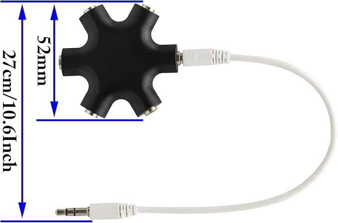 zdyCGTime Headphone Splitter, 6-Port Music Sharer, 3.5mm 6 Port Female Headset Adapter with 3.5mm M/M TRS Stereo Plug Cable (Black)