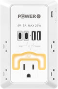 Multi Plug Wall Outlet with USB Ports(2C2A), Snug Wall Outlet with Night Light, Surge Protector, Wall Plug Adapter for Multiple Devices, Wall Socket Expander