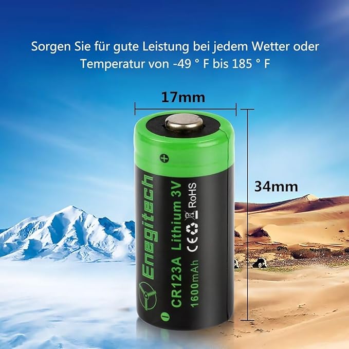 Enegitech CR123A 3V Lithium Battery, 123 3 Volt Lithium Battery, for Home Security Sensor Motion Sensor Door Lock High Intensity Flashlights Long-Lasting Non-Rechargeable (CR123A 4 Pack)