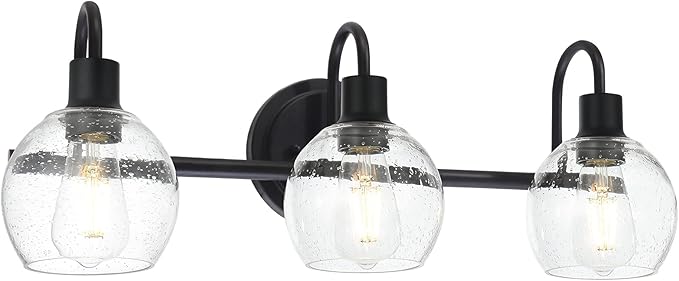 WINSHEN Modern 3-Lights Black Vanity Light Fixtures Farmhouse Metal Bathroom Lighting with Seeded Globe Glass for Hallway Kitchen Over Mirror Bedroom