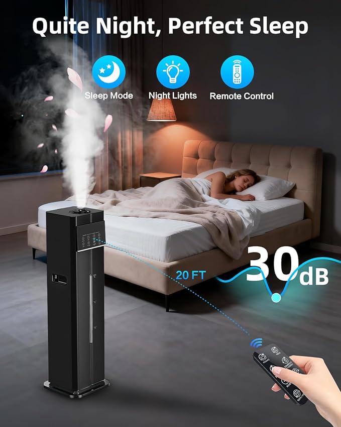 Cool Mist Humidifiers for Large Room, Ultrasonic 2.4Gal 9L Quiet Top-Fill, Easy Clean with Essential Oil Tray, 360°Nozzle, 4 Speed, Remote, 60H Runtime, for Baby, Adults, Plants, Home, House, Bedroom