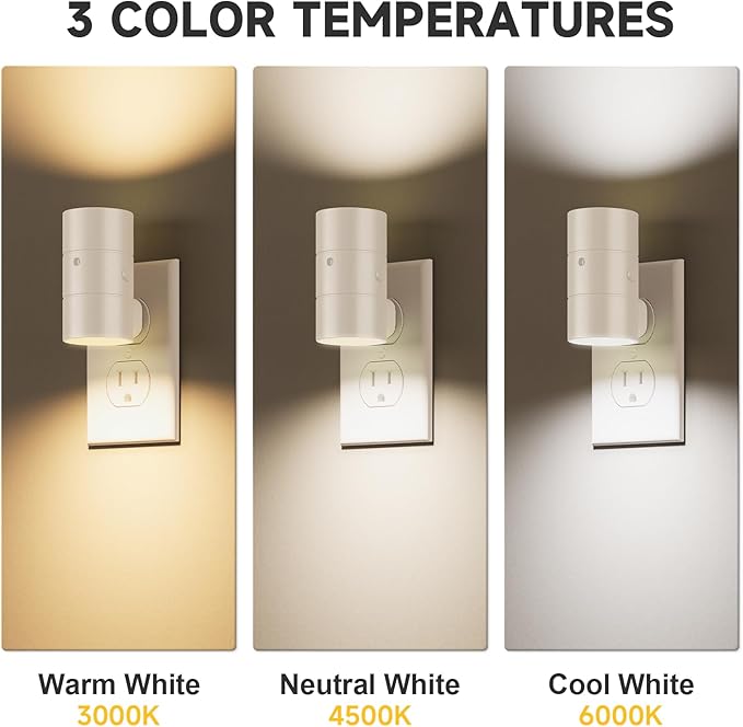 NIORSUN Night Lights Plug into Wall, Dimmable with 3 Color Modes & Auto On/Off Sensor, Ultra-Slim Nightlight for Hallway, Bathroom, Bedroom, Nursery, Kitchen (2 Pack, White)