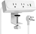Desk Clamp Power Strip with 15Feet Extension Cord,45 Degree 3-Prong Thin Flat Plug, 2 Widely Spaced AC Outlets,2 USB Port (20W PD USB-C & 18W QC3.0 USB-A) Desk Edge Mount Power Strip,16AWG, ETL Listed