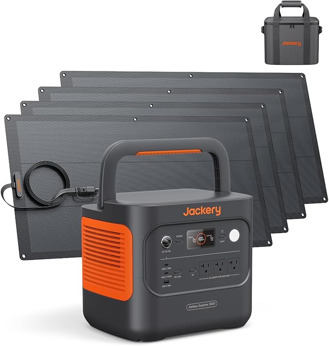 Jackery Solar Generator 2000 v2 with 4x100W Light and Protective Bag, 2042Wh/2200W LFP Portable Power Station, 20ms UPS Home Backup, USB-C PD 100W Fast Charging for Power Outages, Emergencies, Camping