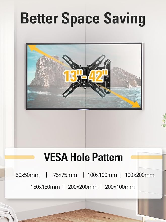 Mounting Dream UL Listed TV Mount Swivel and Tilt for Most 13-42 Inch TVs, Full Motion TV Wall Mount Bracket with Articulating Arm, Max VESA 200x200mm, Loading 50 lbs, MD2465