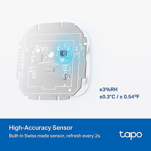 Tapo Smart Temperature and Humidity Monitor, 2.7" E-Ink Display, Swiss-Made Sensor, Real-Time Notification, Visual Graphics, Hub Required, White (T315)