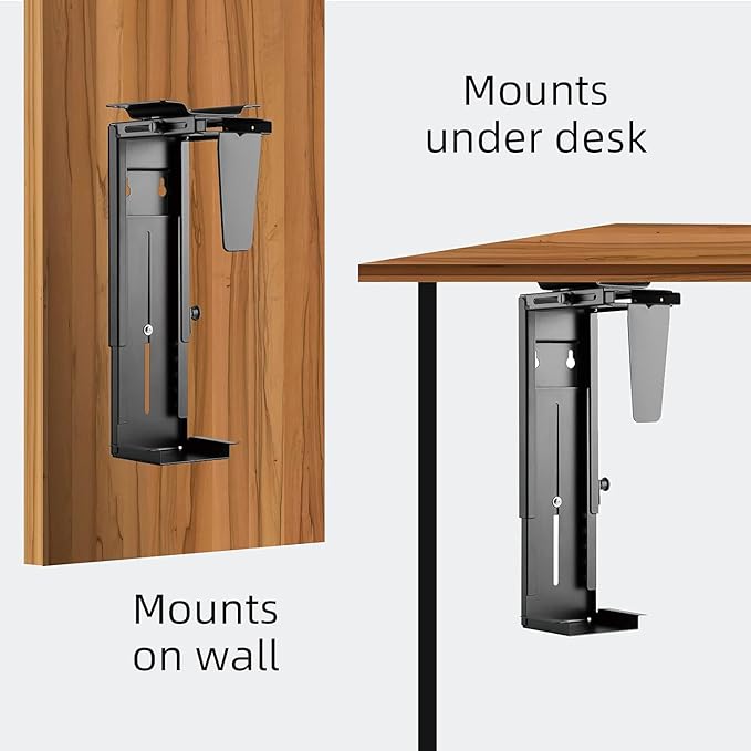 Pholiten Under Desk CPU Mount,Universal PC Wall Mount,3.94 to 11.61 inch Wide Computer Case CPU Hanger Holder,Adjustable 360° Swivel, Secure Lock, Max Load 44Lbs