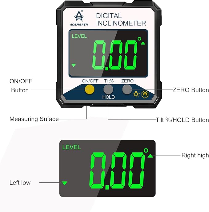 Magnetic Digital Angle Finder Protractor Inclinometer- Digital Inclinometer -Fast & Stable Measurement Tool with Magnetic Base and Backlit Display