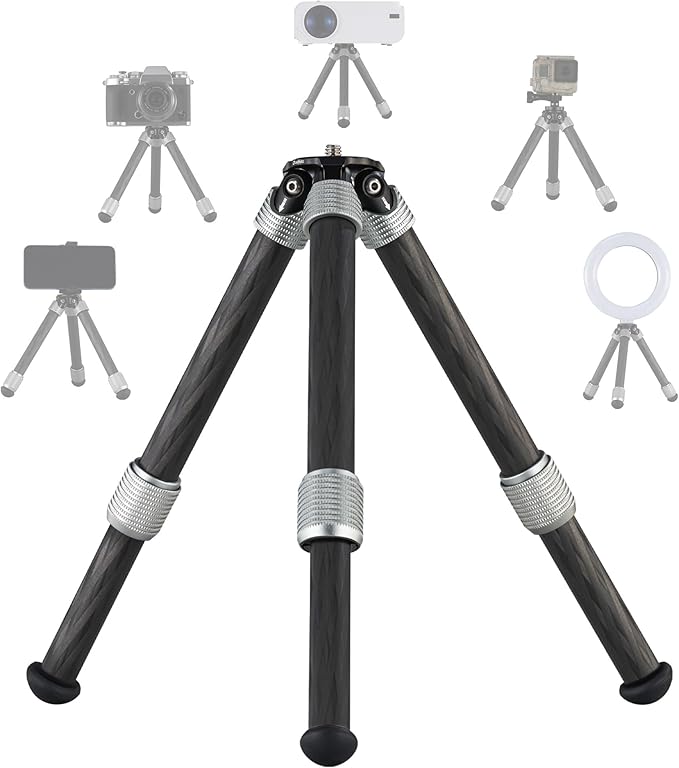 LEOFOTO Carbon Fiber Small Tabletop Travel Tripod, Weight 108g/0.23lb, Maxload 5kg/11lb, Lightweight Tripod Stand, 1/4" Inch Screw, for Camera/Phone Holder/Projector, MT-02C Long Version (MT-02CL)