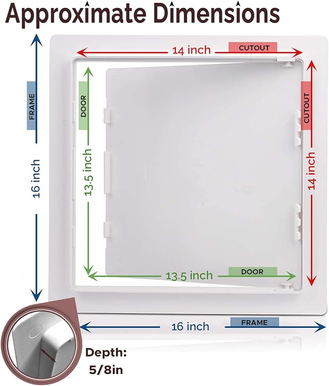 Morvat Access Panel 14x14 Inch for Drywall & Ceiling with Door, Heavy-Duty Durable ABS Plastic & Easy Install Access Box, Wall Hole Cover Plate for Plumbing & Electrical Cables & Wiring, White
