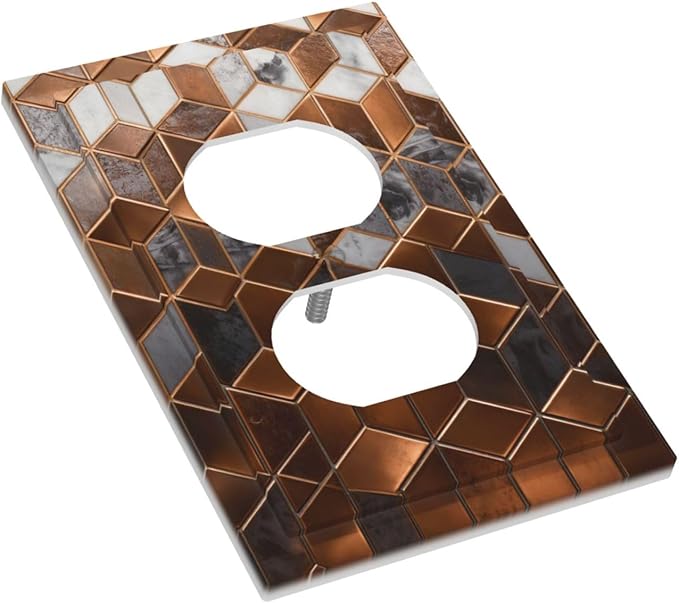 Bvtewkhz Brown Abstract Luxury Modern Geometric Cubic Marble Duplex Outlet Decorative Light Switch Covers Electrical Faceplate Switch Plates for Bathroom Kitchen Home
