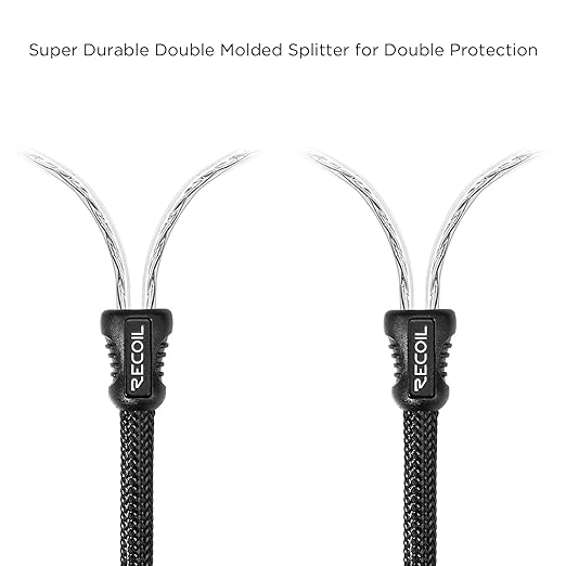 RECOIL PCI49 Premium 100% Oxygen Free Copper 9ft 4-Channel RCA Audio Interconnects Cable (4X RCA Male to 4X RCA Male) Double Shielded with Noise Reduction