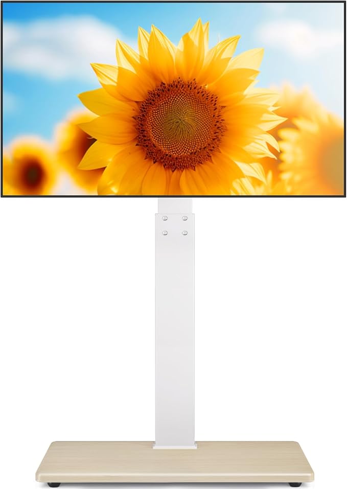 TV Floor Stand for 32-75 Inch Plasma LCD LED OLED Flat Panel or Curved Screen TVs, Swivel TV Stand Mount with Height Adjustment and Sturdy Wood Base, White