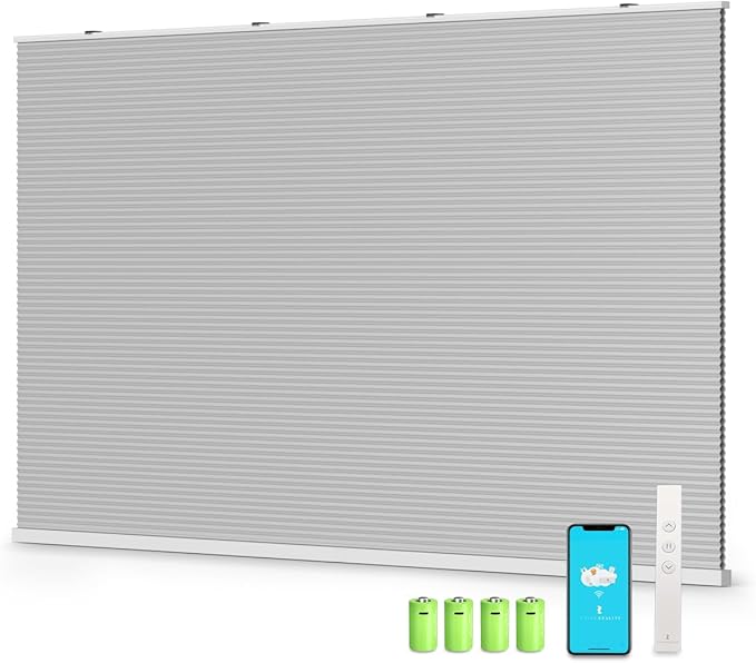 THIRDREALITY ZigBee Smart Blind Gen2, Motorized 100% Blackout Window Shades with Remote, Cordless Honeycomb Blinds, Automatic Height, C2 Rechargeable Batteries Powered, 80" W x 74" H Beige/White