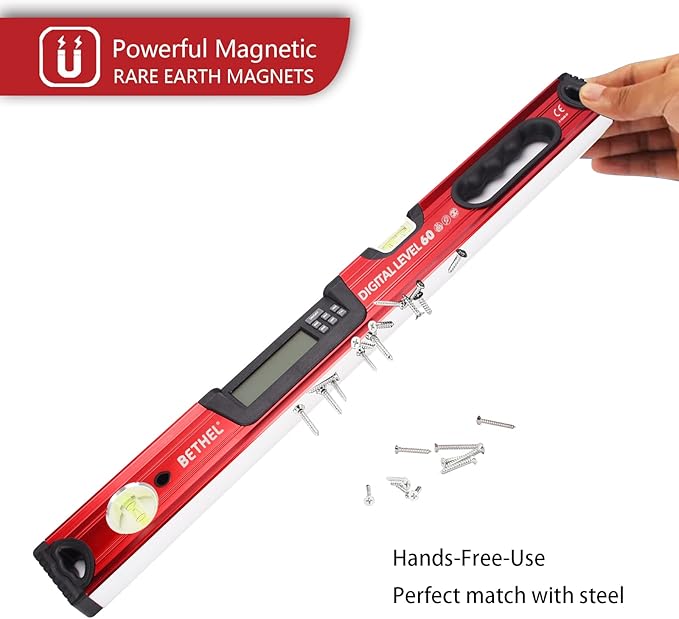 BETHEL 24 inch Digital Magnetic Level, LCD Smart Display Torpedo Level Tool Electronic Level Tool and Protractor - Master Precision - IP54 Dustproof and Waterproof with Carrying Bag