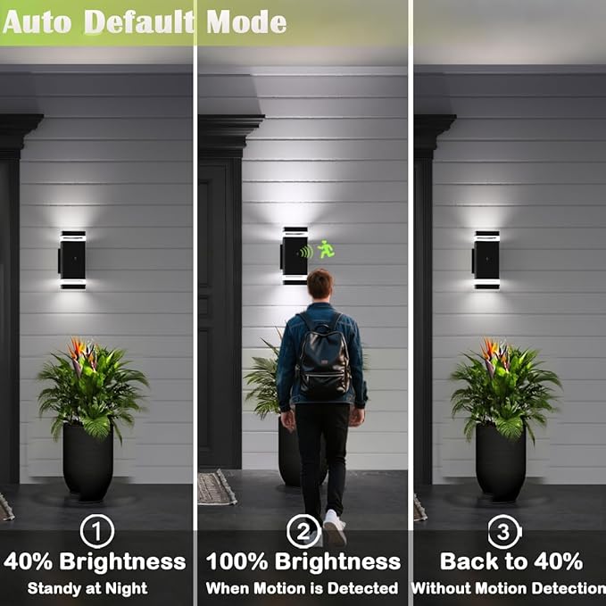 rosykite Motion Sensor Outdoor Wall Lights, Dusk to Dawn Exterior Light Fixtures with 3 Modes, Modern Up Down Wall Sconce, Waterproof Aluminum Porch Light for Garage, Patio, Front Door